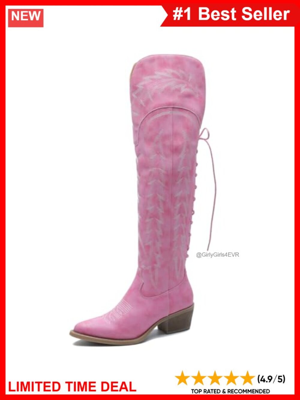 Women's Over The Knee Western Boots Faux Leather Pointed Toe Low Heel